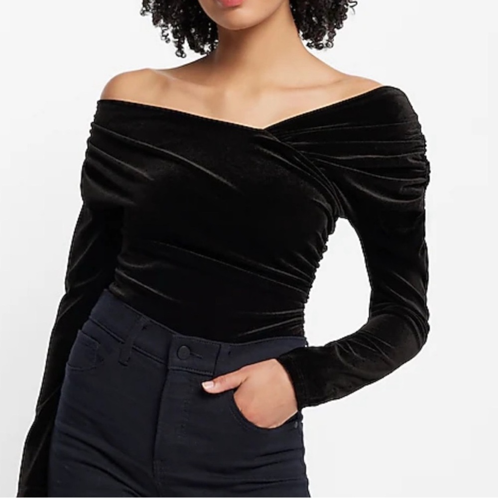 Elegant Black Velvet off the shoulder Women's bodysuit